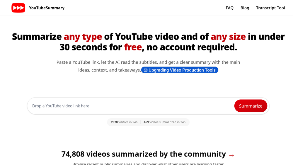 Screenshot of youtube summarized