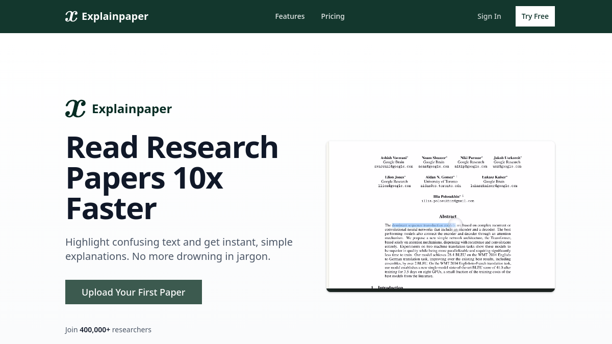 Screenshot of explainpaper