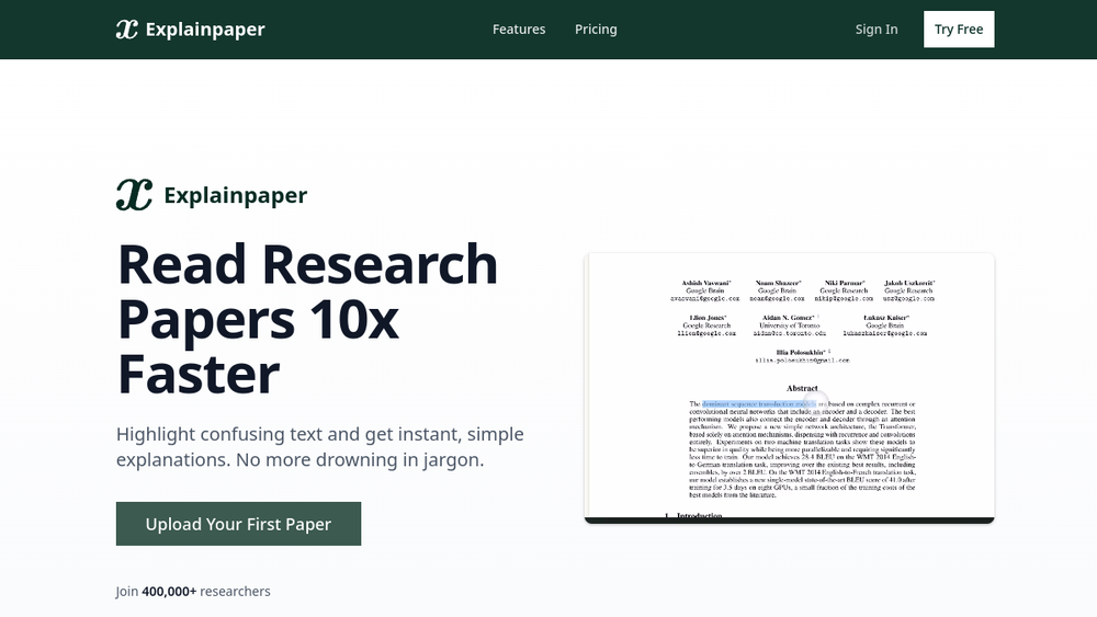 Screenshot of explainpaper Screenshot of explainpaper
