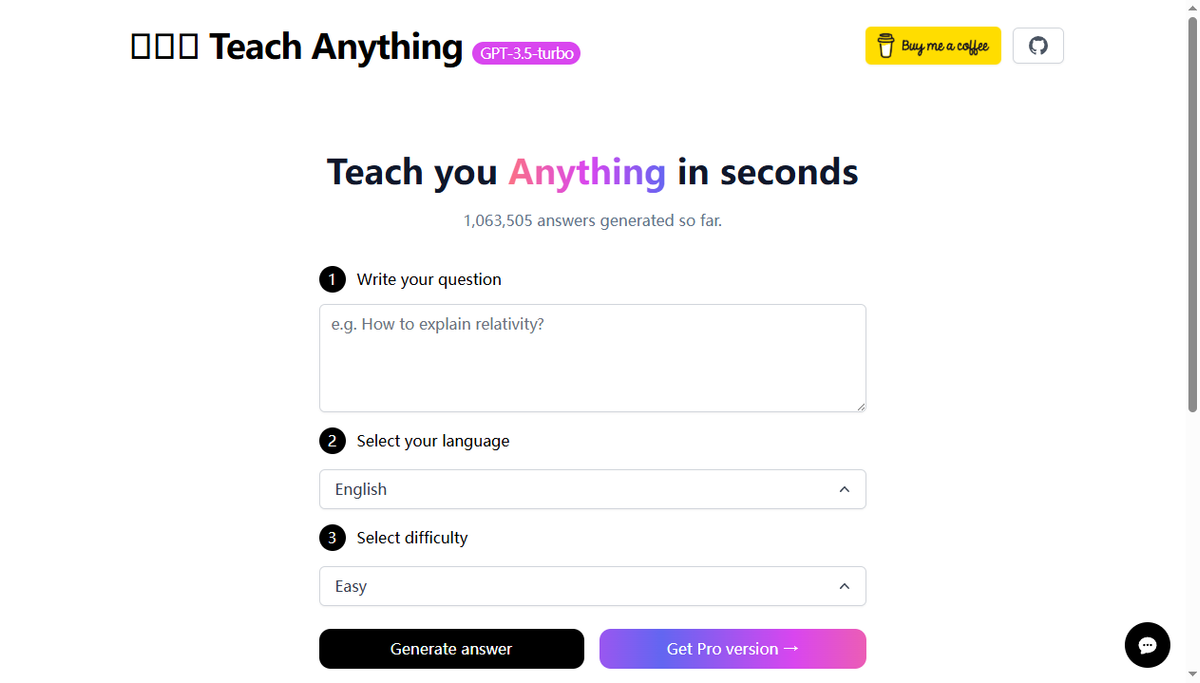 Screenshot of teach anything