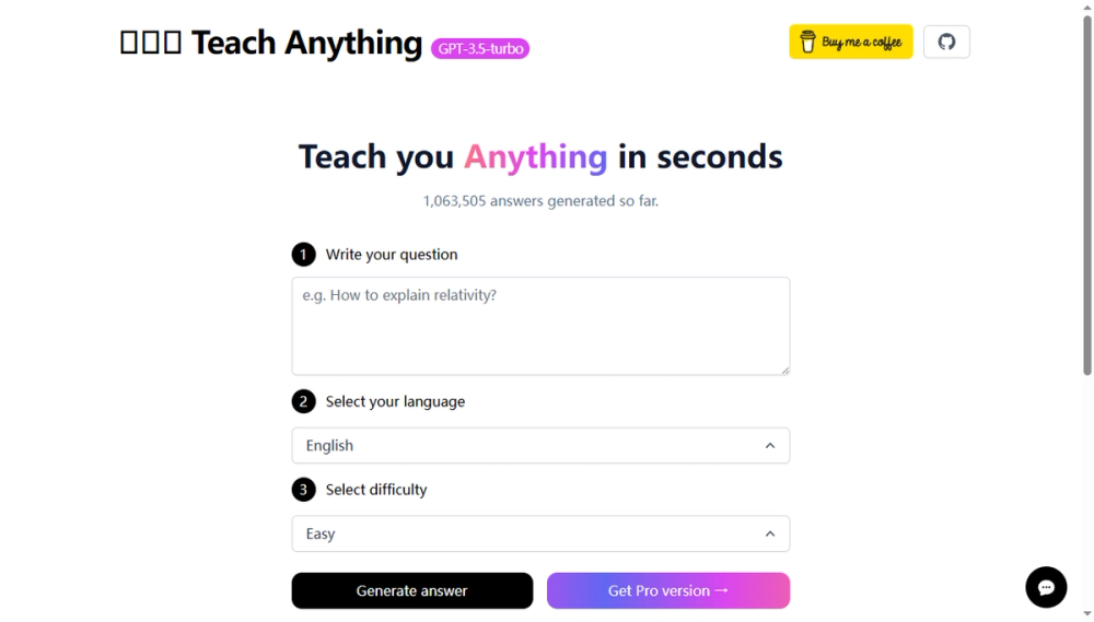 Screenshot of teach anything