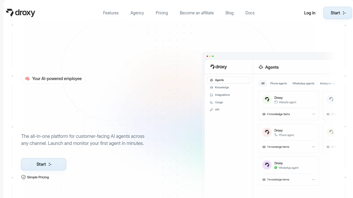 Screenshot of droxy ai