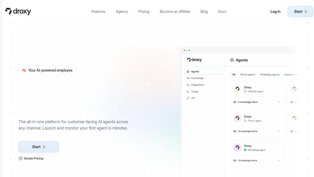 Screenshot of droxy ai