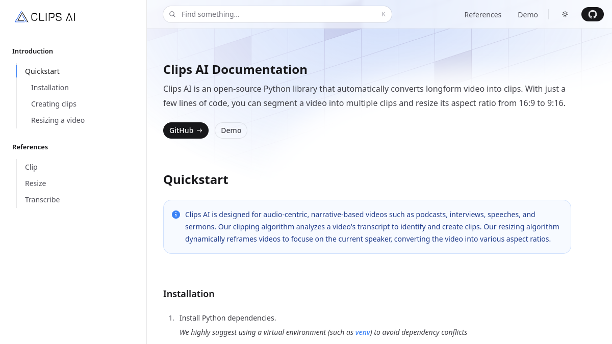 Screenshot of clips ai