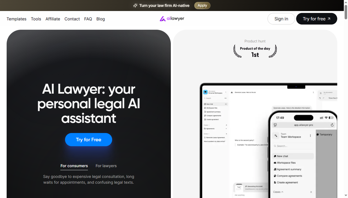 Screenshot of ai lawyer