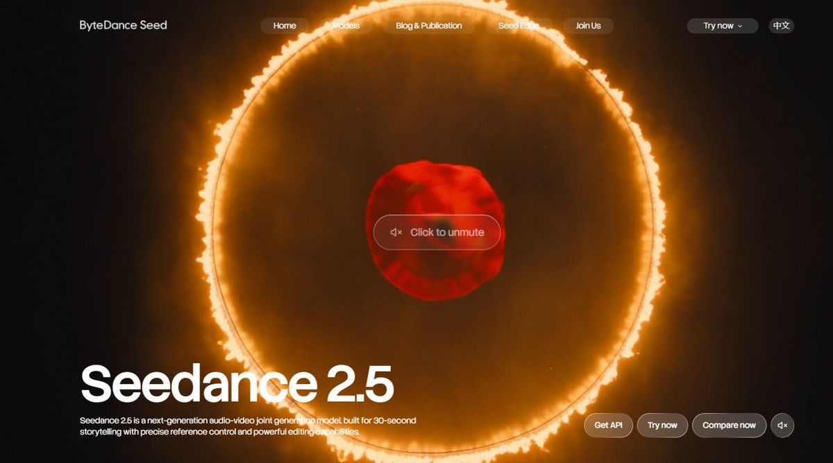 Seedance 2.5 official hero by ByteDance Seed — audio-video joint generation for 30-second storytelling