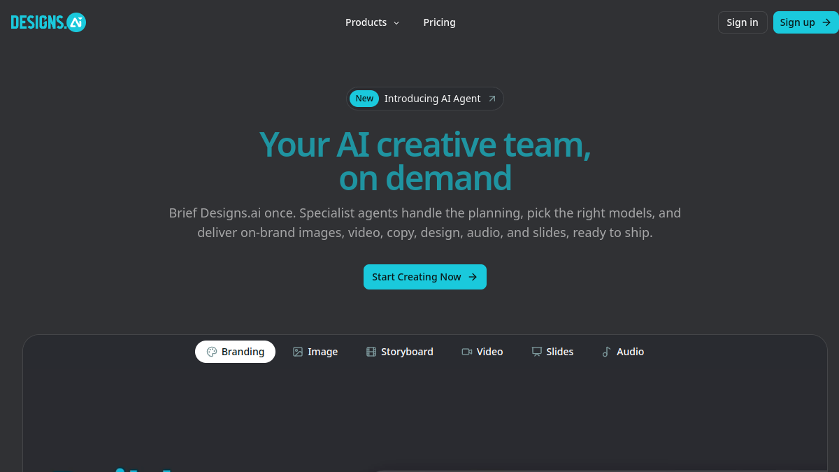 Screenshot of designs ai