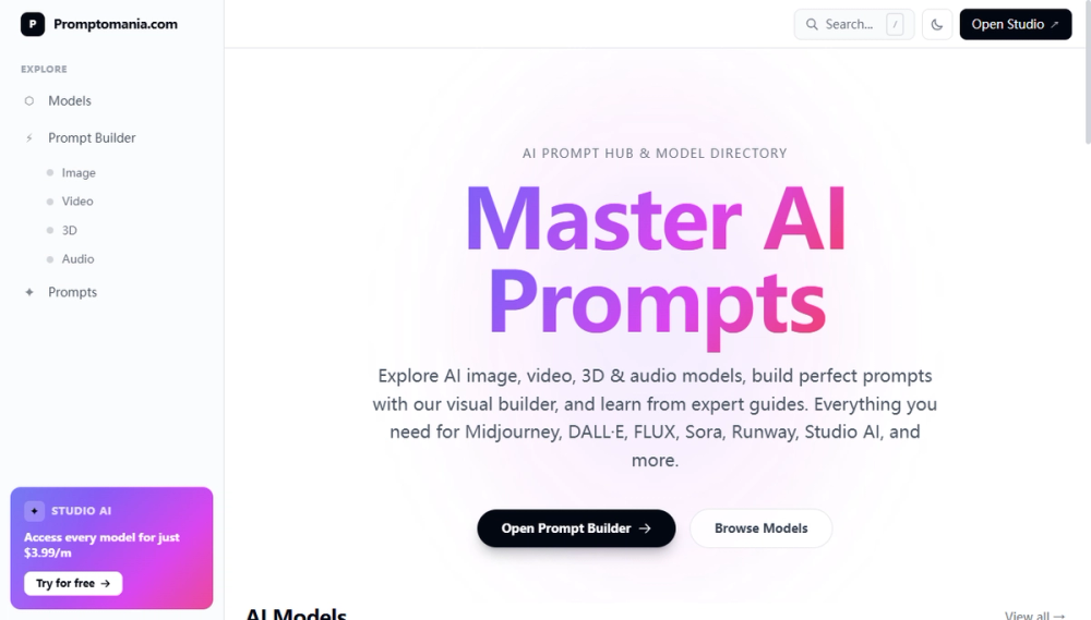 Screenshot of promptomania