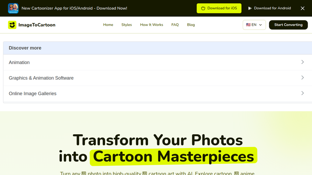 Screenshot of imagetocartoon