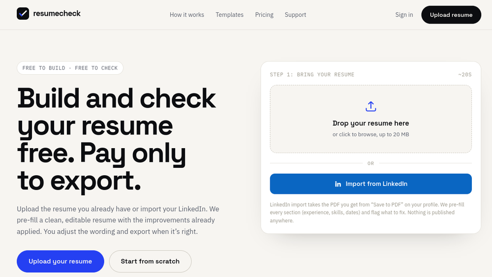 Screenshot of resumecheck net