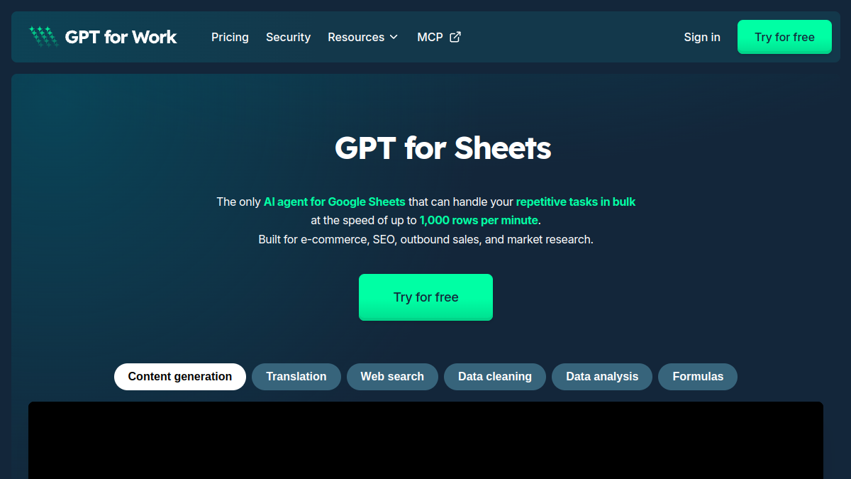 Screenshot of gpt for sheets