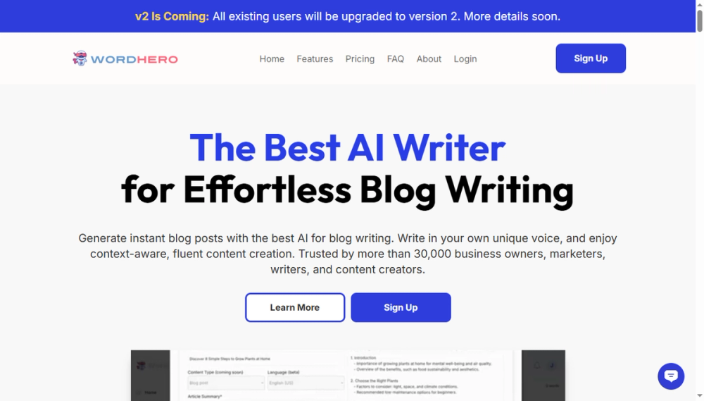 Screenshot of wordhero