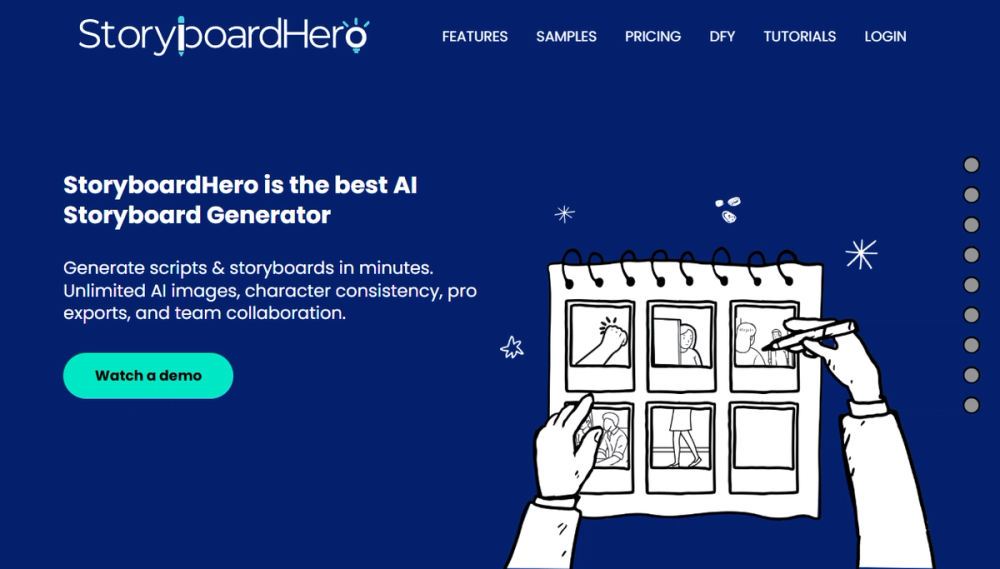 Screenshot of storyboard hero