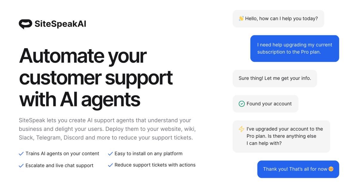 Screenshot of sitespeakai
