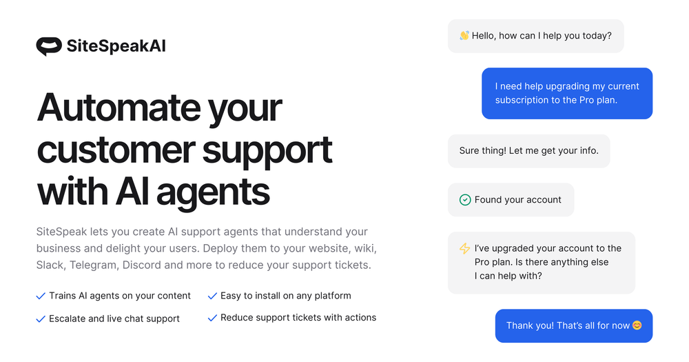 Screenshot of sitespeakai