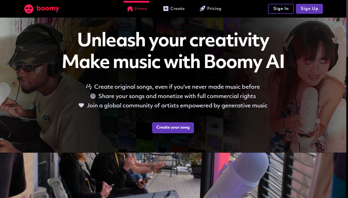 Screenshot of boomy