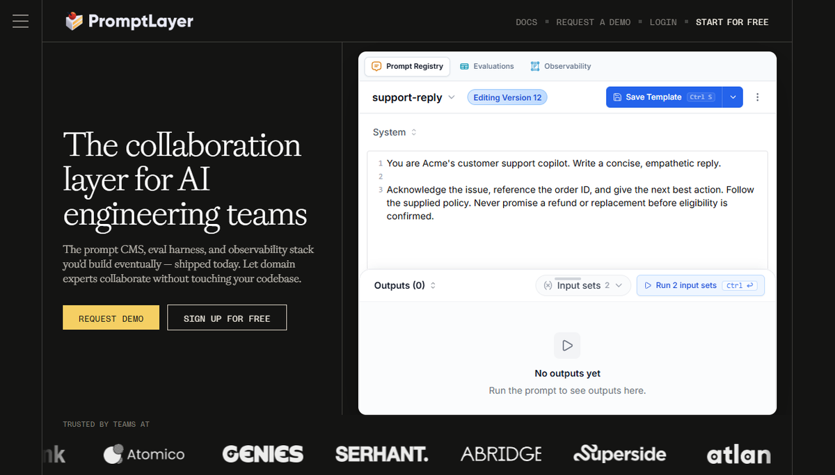 Screenshot of promptlayer