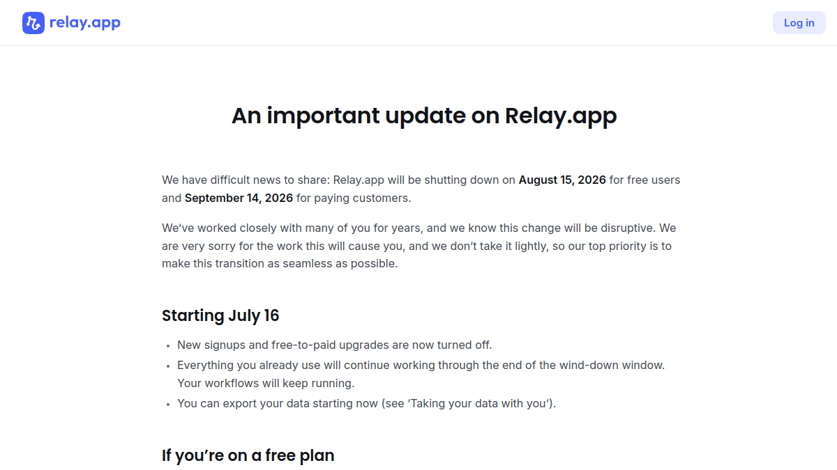 Screenshot of relay app