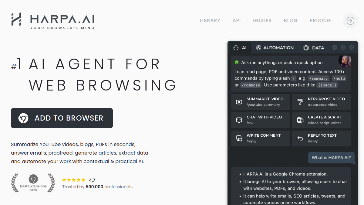 Screenshot of harpa ai