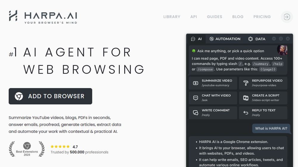 Screenshot of harpa ai