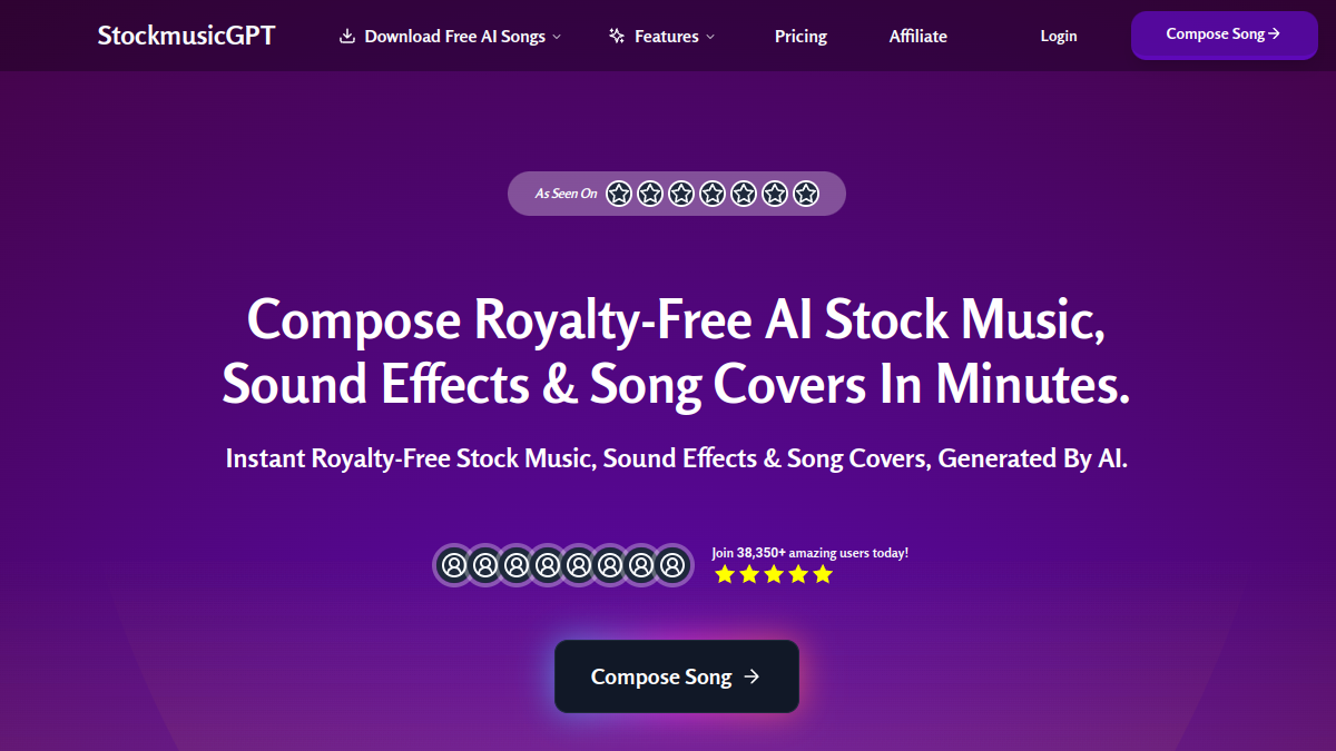 Screenshot of stockmusicgpt