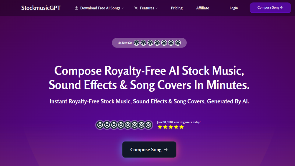 Screenshot of stockmusicgpt