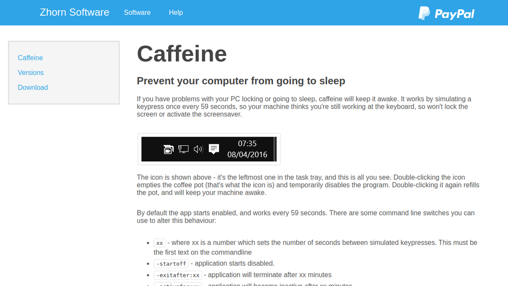 Screenshot of caffeine