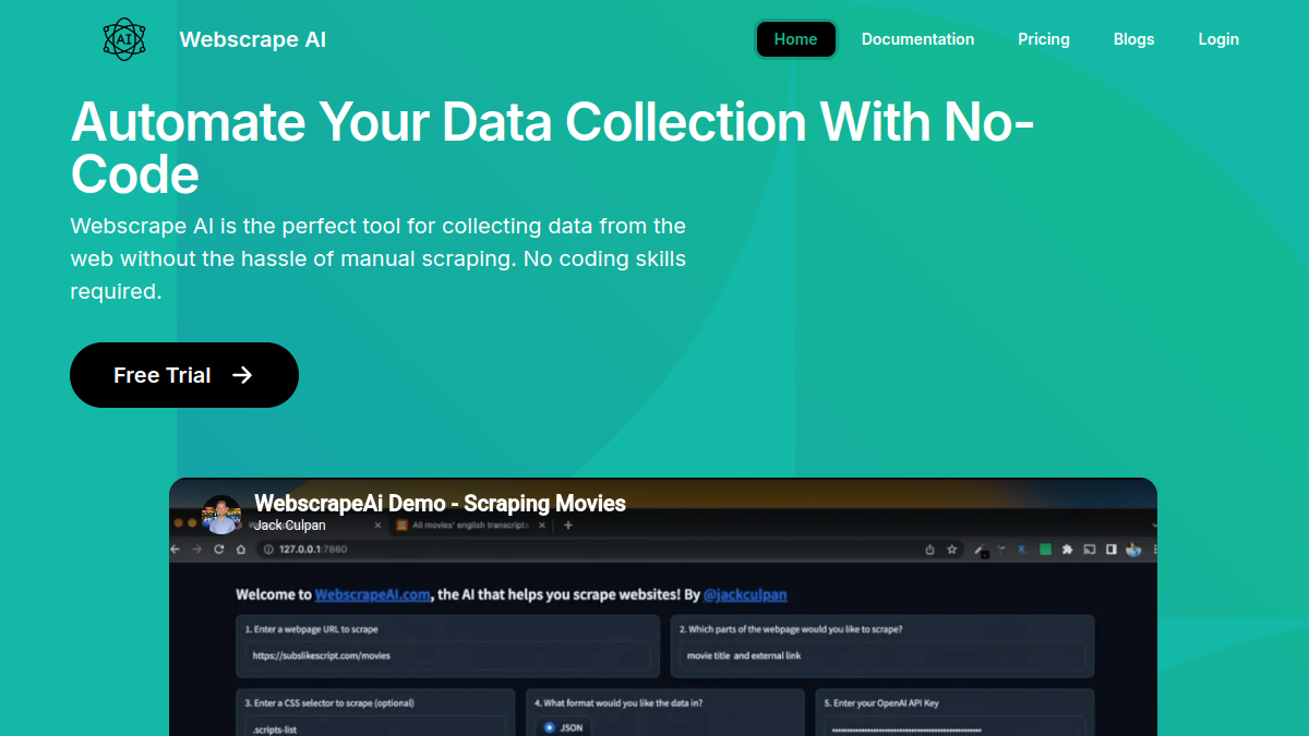Screenshot of webscrapeai