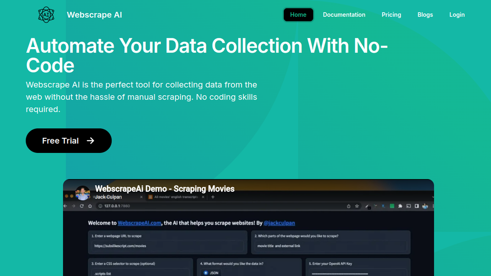 Screenshot of webscrapeai
