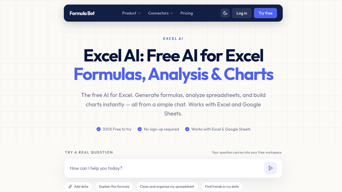 Screenshot of excel formula bot