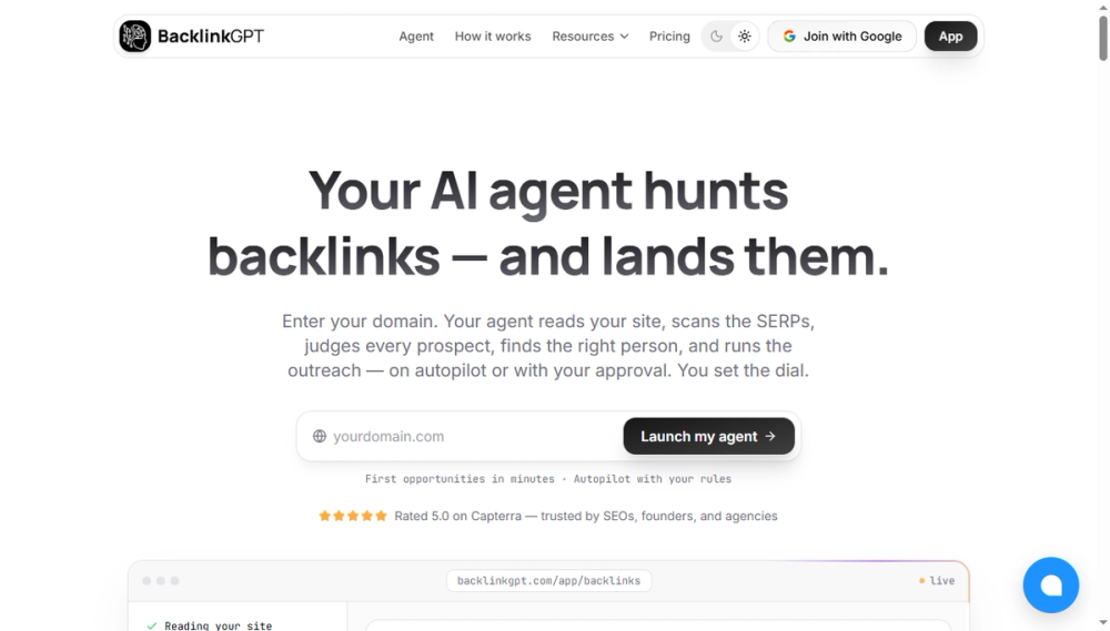 Screenshot of backlinkgpt