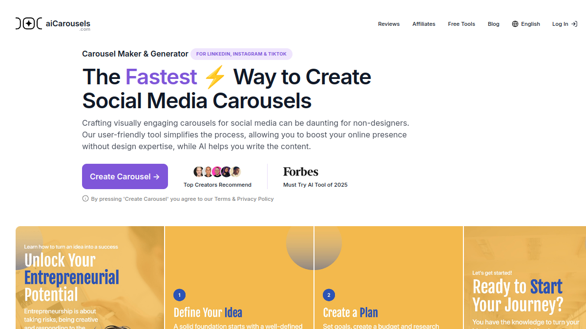 Screenshot of aicarousels com