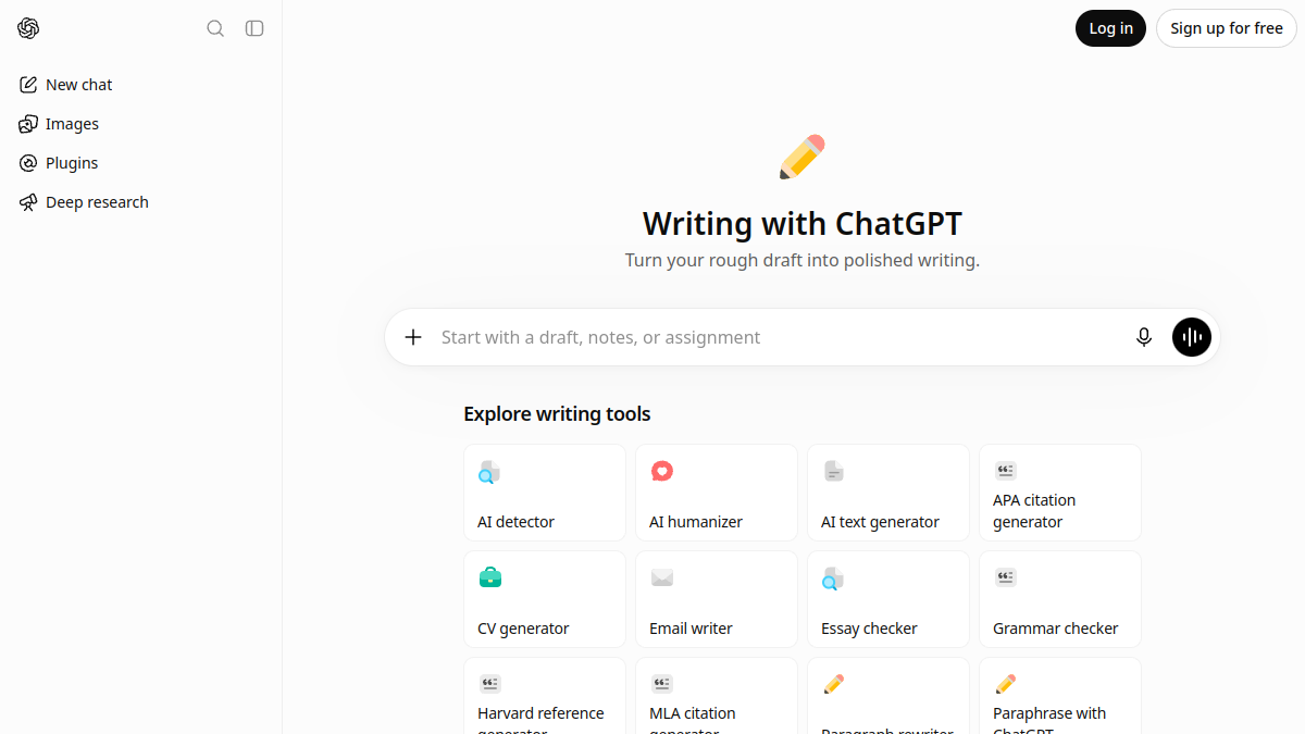 Screenshot of chatgpt writer