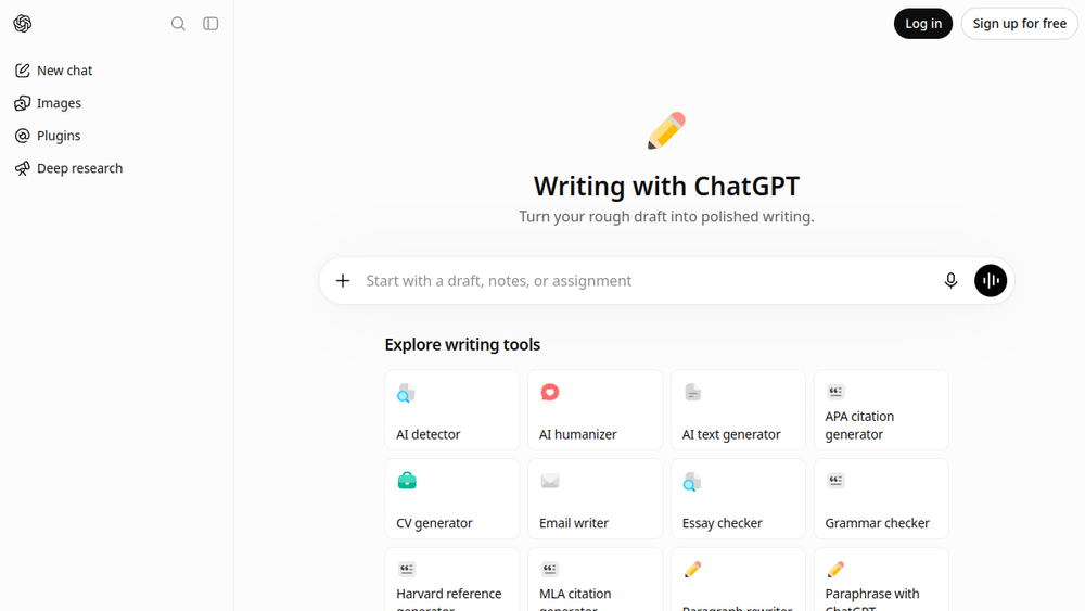 Screenshot of chatgpt writer