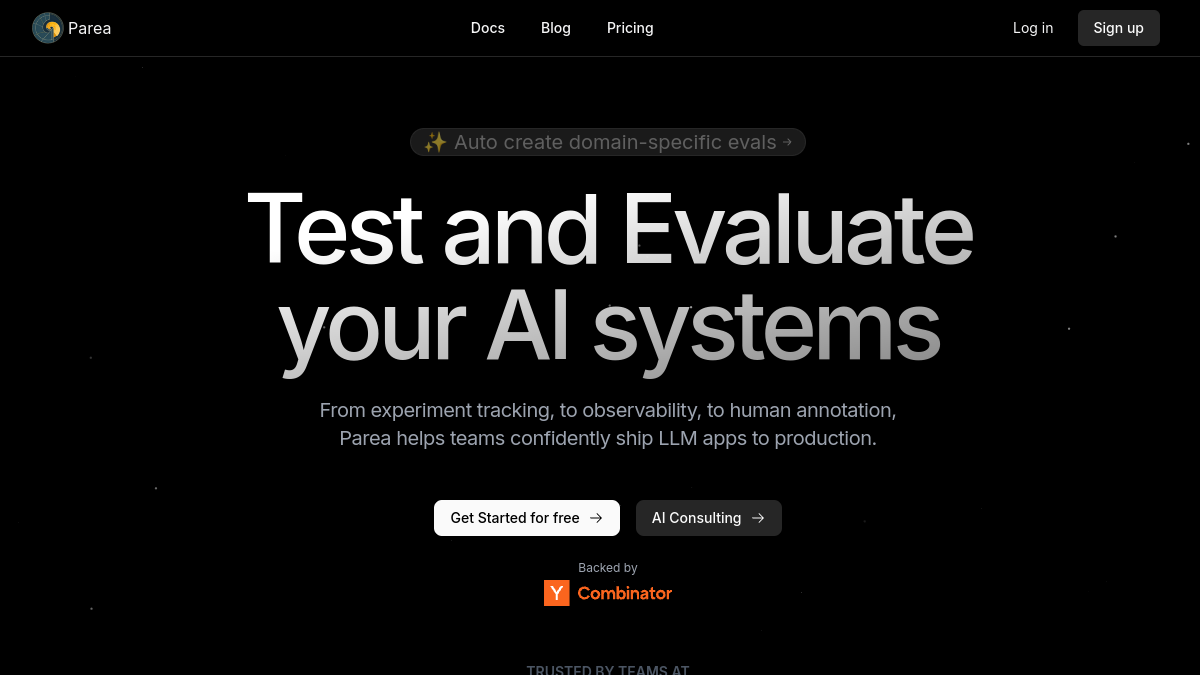 Screenshot of parea ai