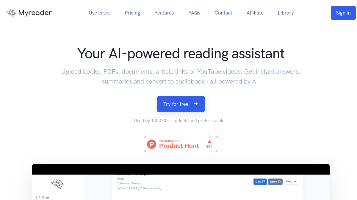Screenshot of myreader ai