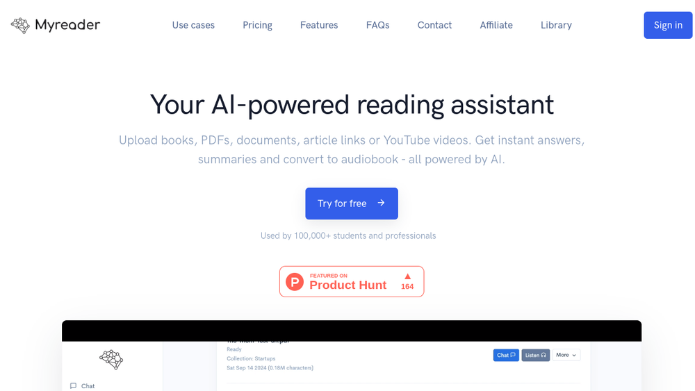 Screenshot of myreader ai
