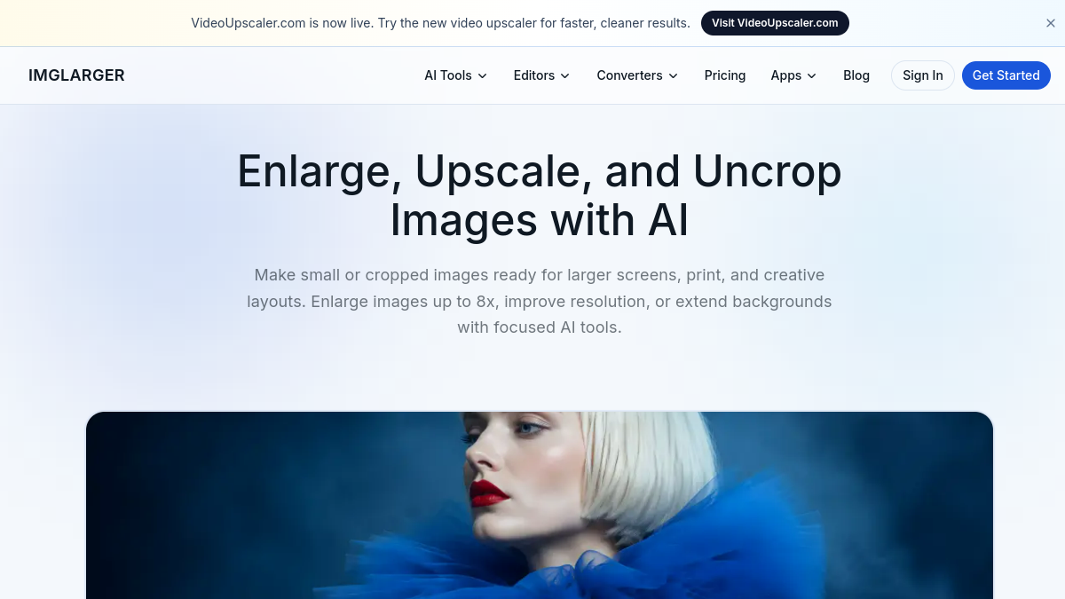Screenshot of ai image enlarger