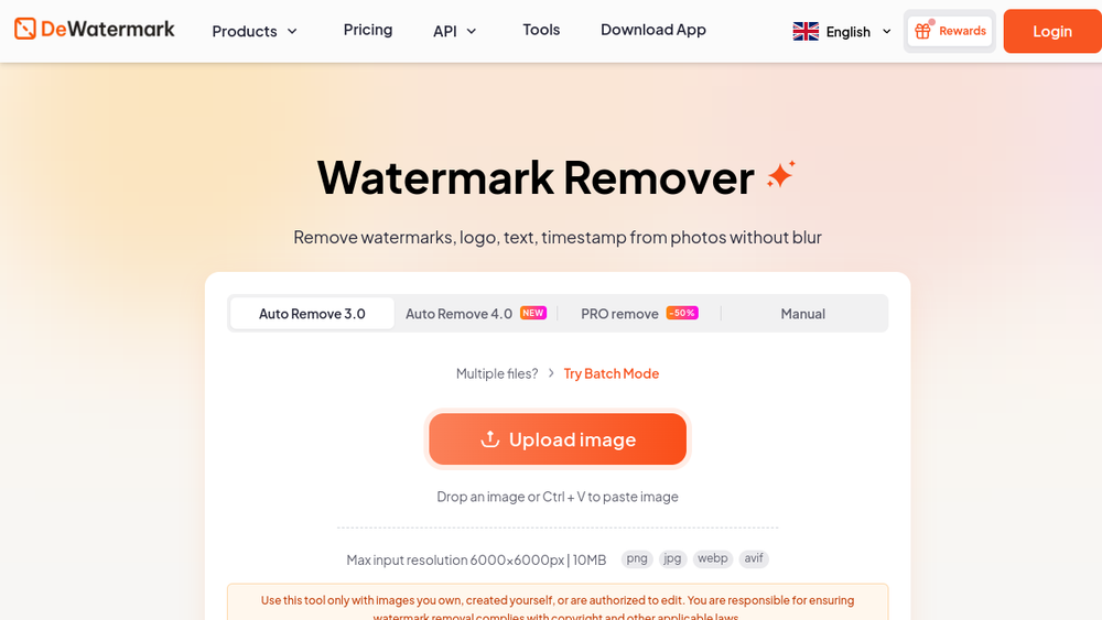 Screenshot of dewatermark ai