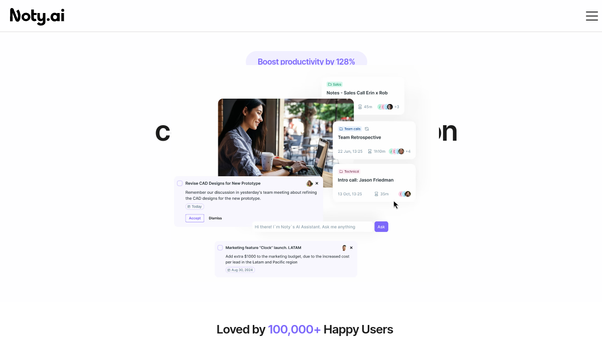 Screenshot of noty ai