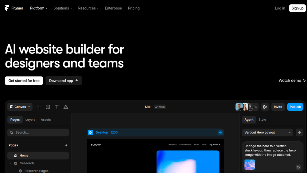 Screenshot of framer ai