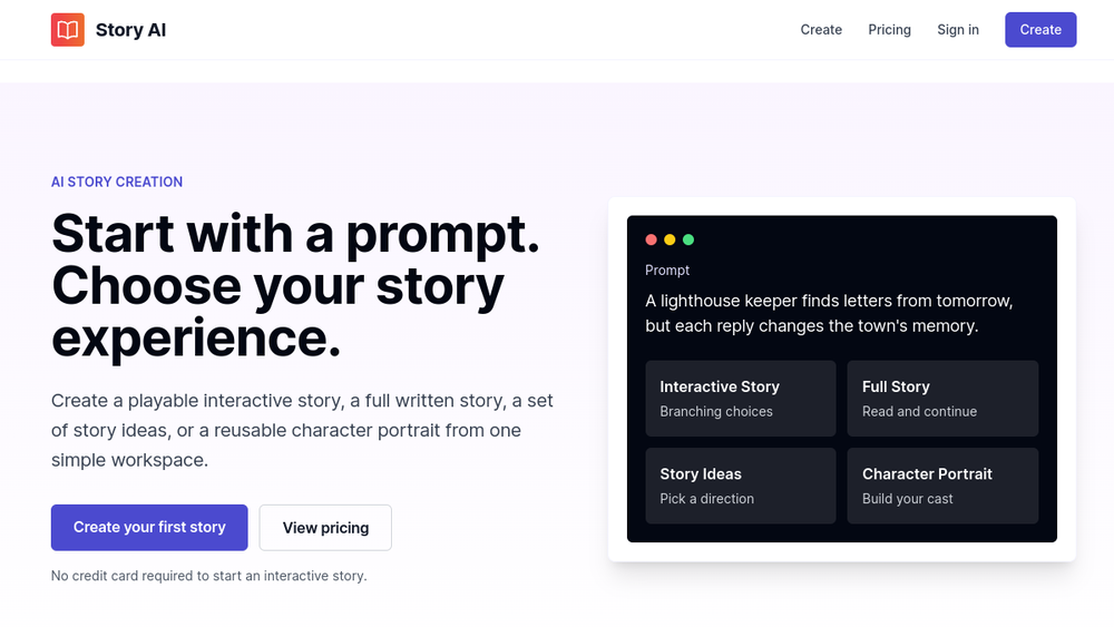 Screenshot of storyai