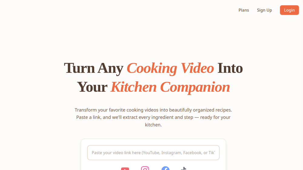 Screenshot of video2recipe