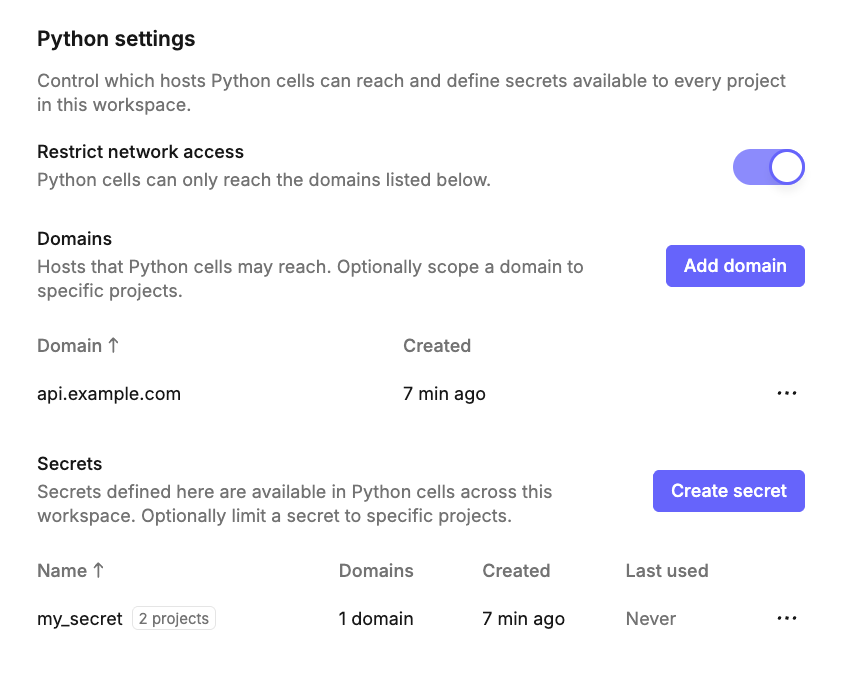 Workspace Python settings