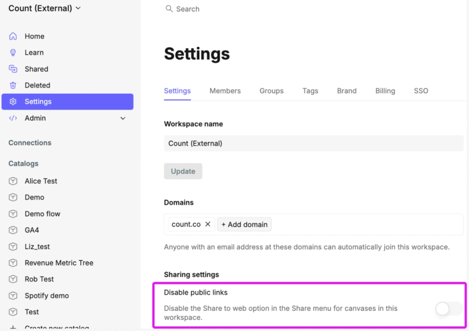 Workspace settings