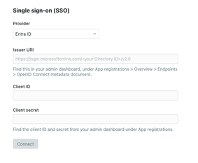 The SSO settings for Entra ID
