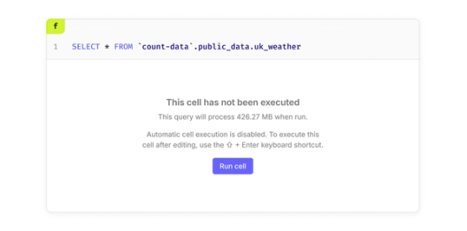 Cells show this message when a query that would have otherwise run is skipped.