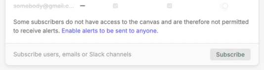 If a subscriber cannot view this canvas, public alerts need to be enabled in order for them to receive alerts.