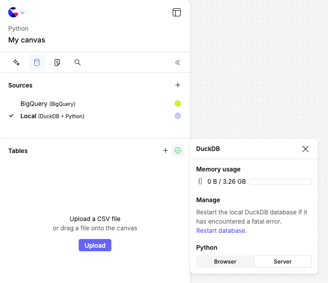 Toggling Python runtime for a canvas