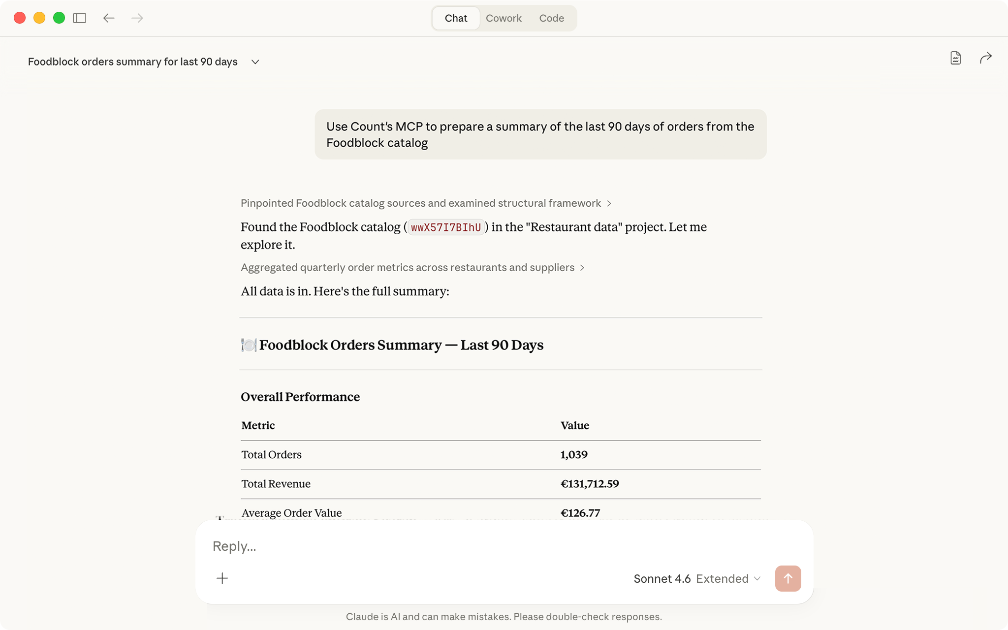 Use cached, governed Count catalogs from Claude